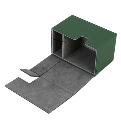 Caja de tarjeta de cubierta a prueba de polvo 80+ Caja de tarjeta de cuero MTG de cuero PU con bandeja de dados